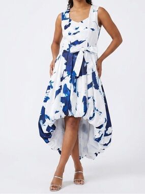 Samuel Dong Abstract Art Print High-Low Bubble Waist Tie Dress Size L
